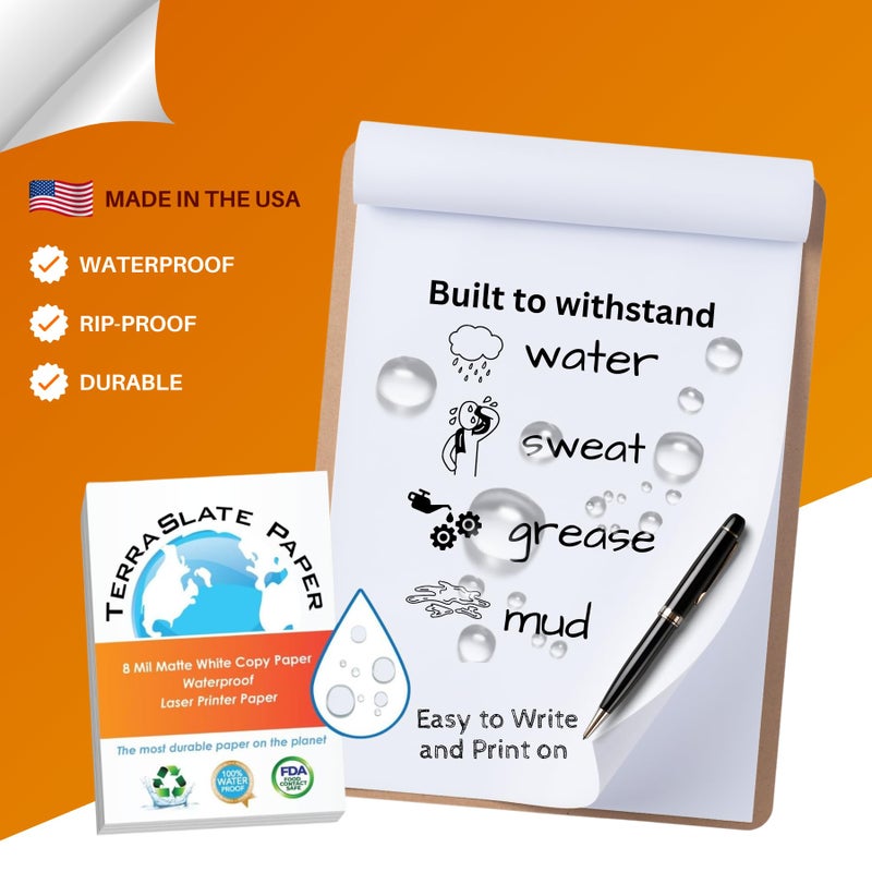TerraSlate Waterproof & Tear-Resistant Copier Paper 8 MIL, A4 210 x 297 mm, White, (25 Sheets) - Image 2